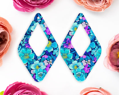 Blue Flowers Teardrop Earrings Blanks