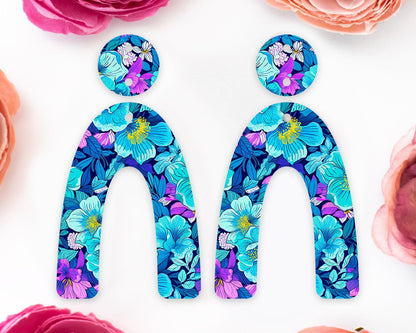 Blue Flowers Arch Earrings Blanks