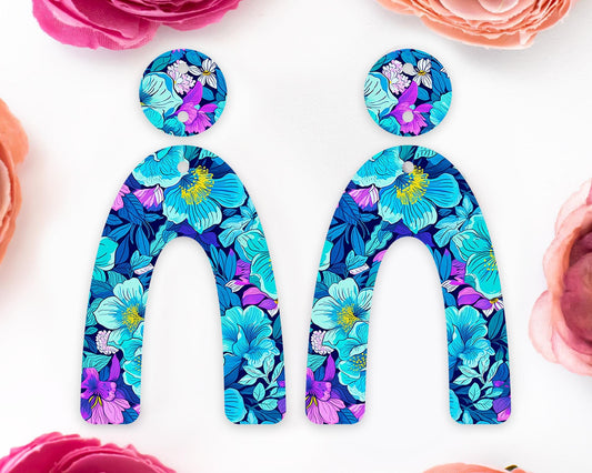 Blue Flowers Arch Earrings Blanks