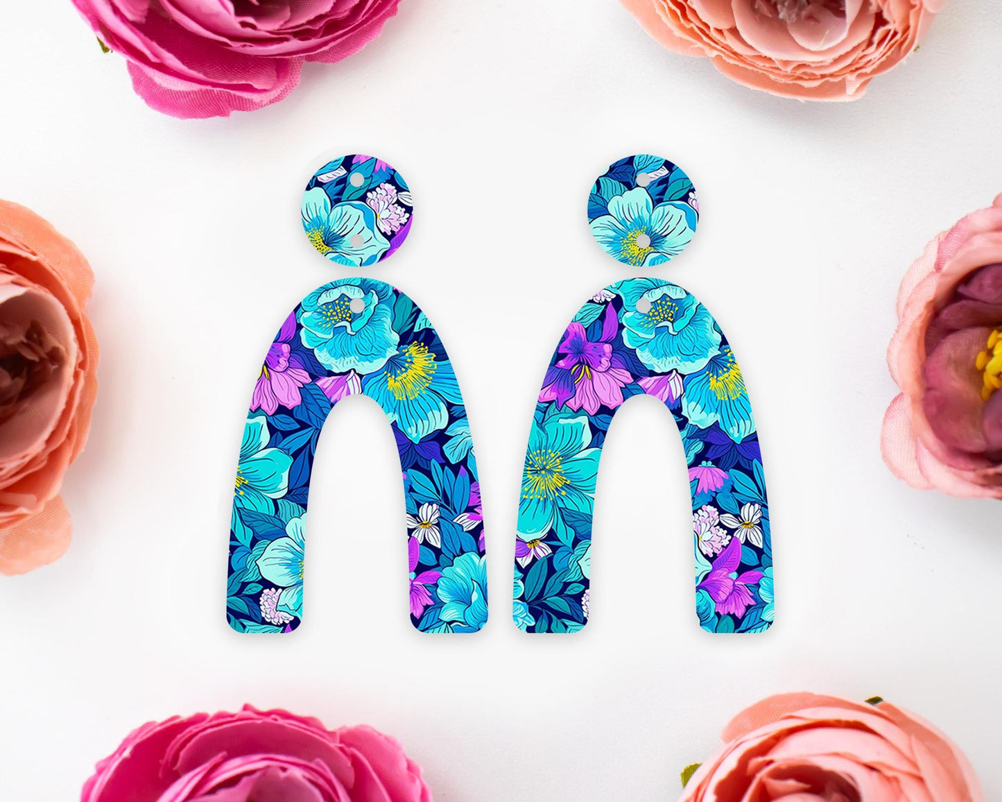 Blue Flowers Arch Earrings Blanks
