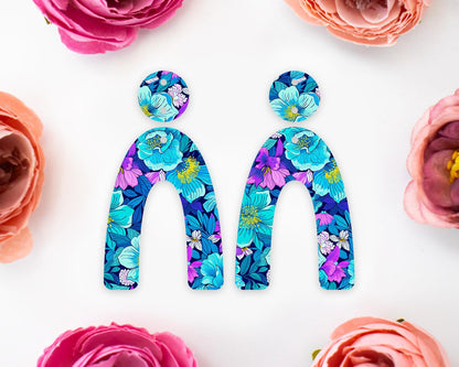 Blue Flowers Arch Earrings Blanks