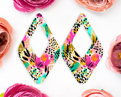 Tropical Animal Print Diamond Teardrop Earrings Blanks
