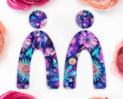 Whimsical Paisley Flowers Arch Earrings Blanks