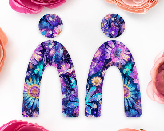 Whimsical Paisley Flowers Arch Earrings Blanks
