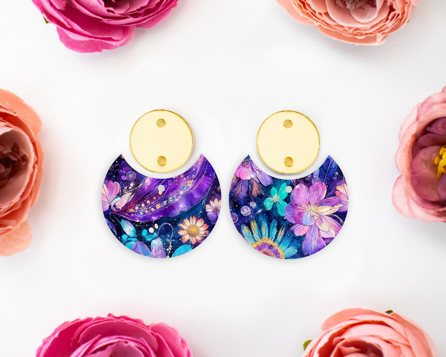 Whimsical Paisley Flowers Circle Drop Earrings Blanks
