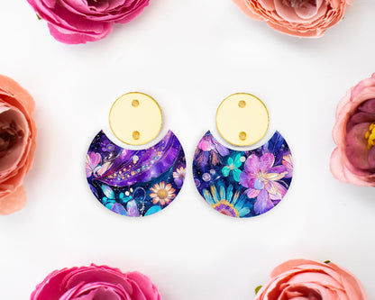 Whimsical Paisley Flowers Circle Drop Earrings Blanks
