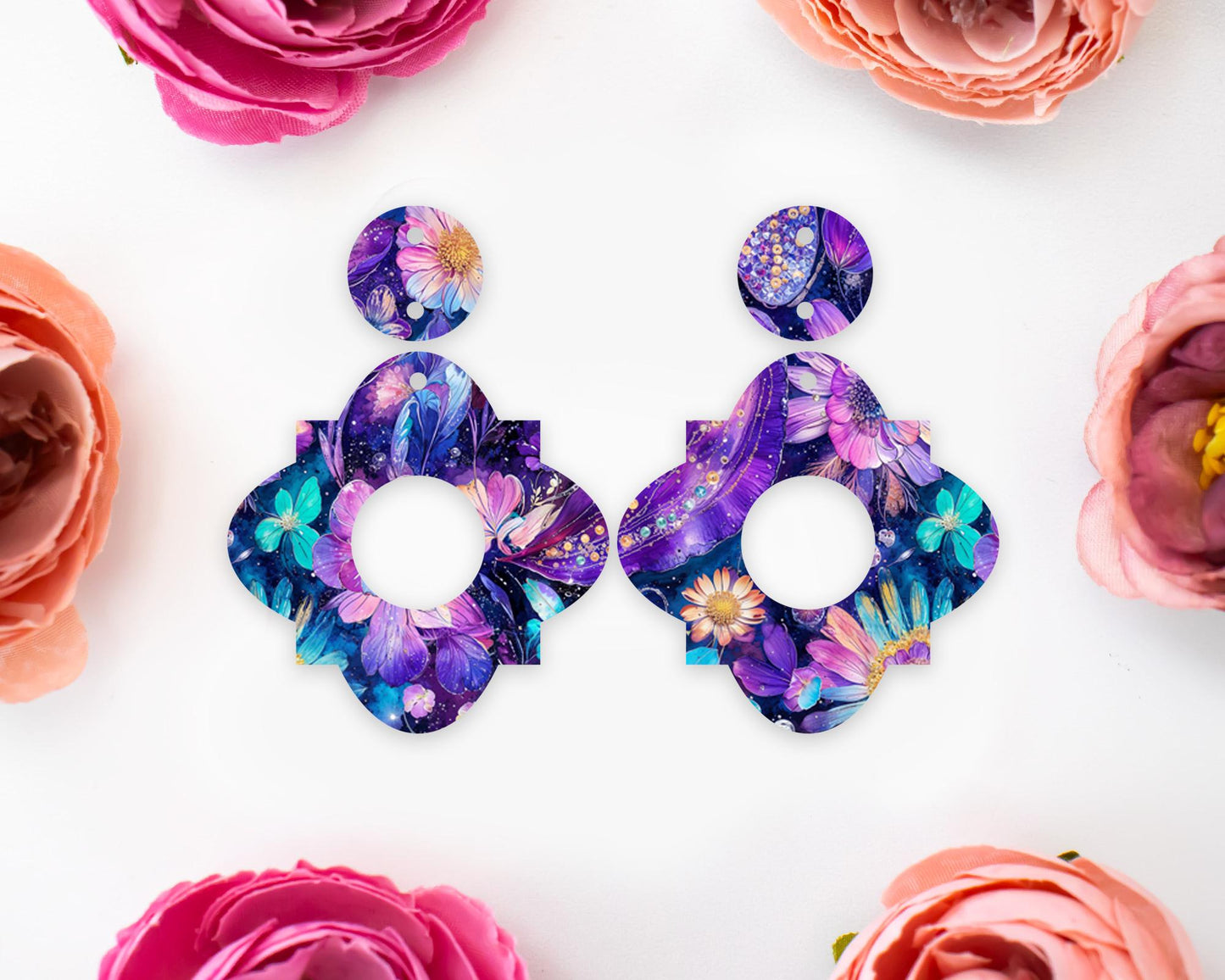 Whimsical Paisley Flowers Geometric Earrings Blanks