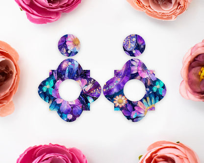 Whimsical Paisley Flowers Geometric Earrings Blanks