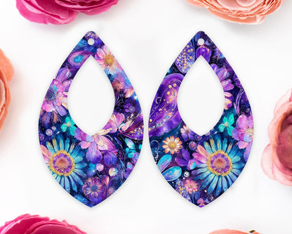 Whimsical Paisley Flowers Teardrop Earrings Blanks