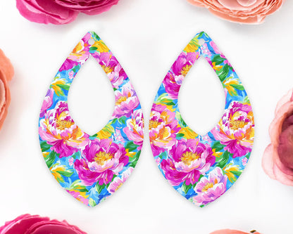 Painted Peony Flowers Teardrop Earrings Blanks