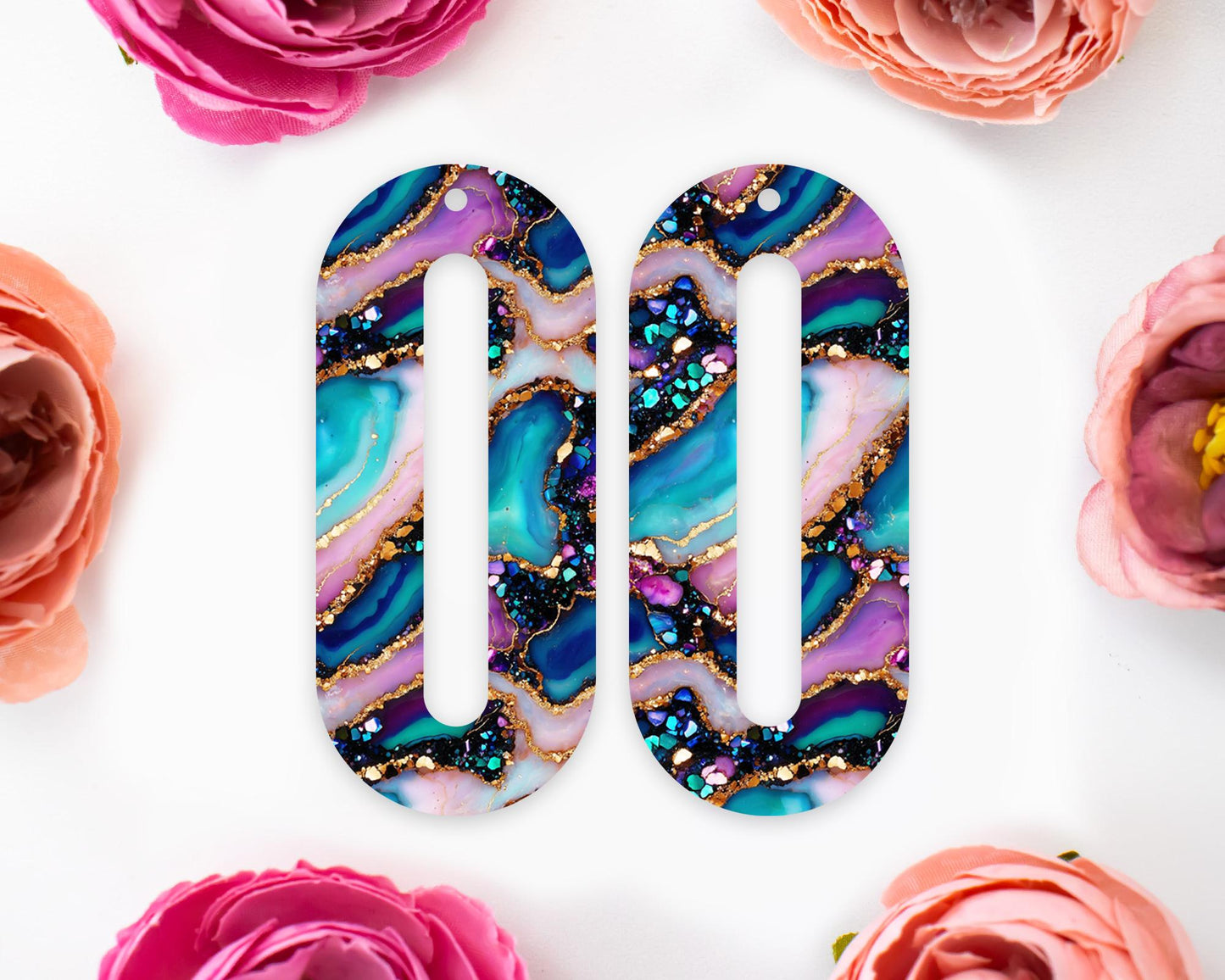 Agate Pattern Elongated Oval Earrings Blanks