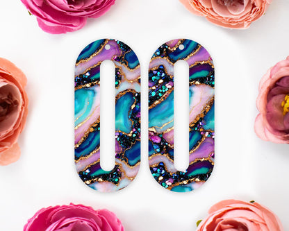 Agate Pattern Elongated Oval Earrings Blanks