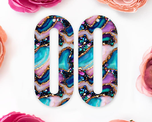 Agate Pattern Elongated Oval Earrings Blanks