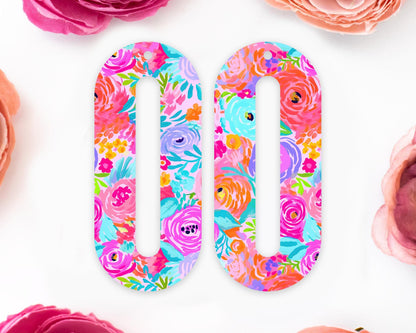 Preppy Flowers Elongated Oval Earrings Blanks