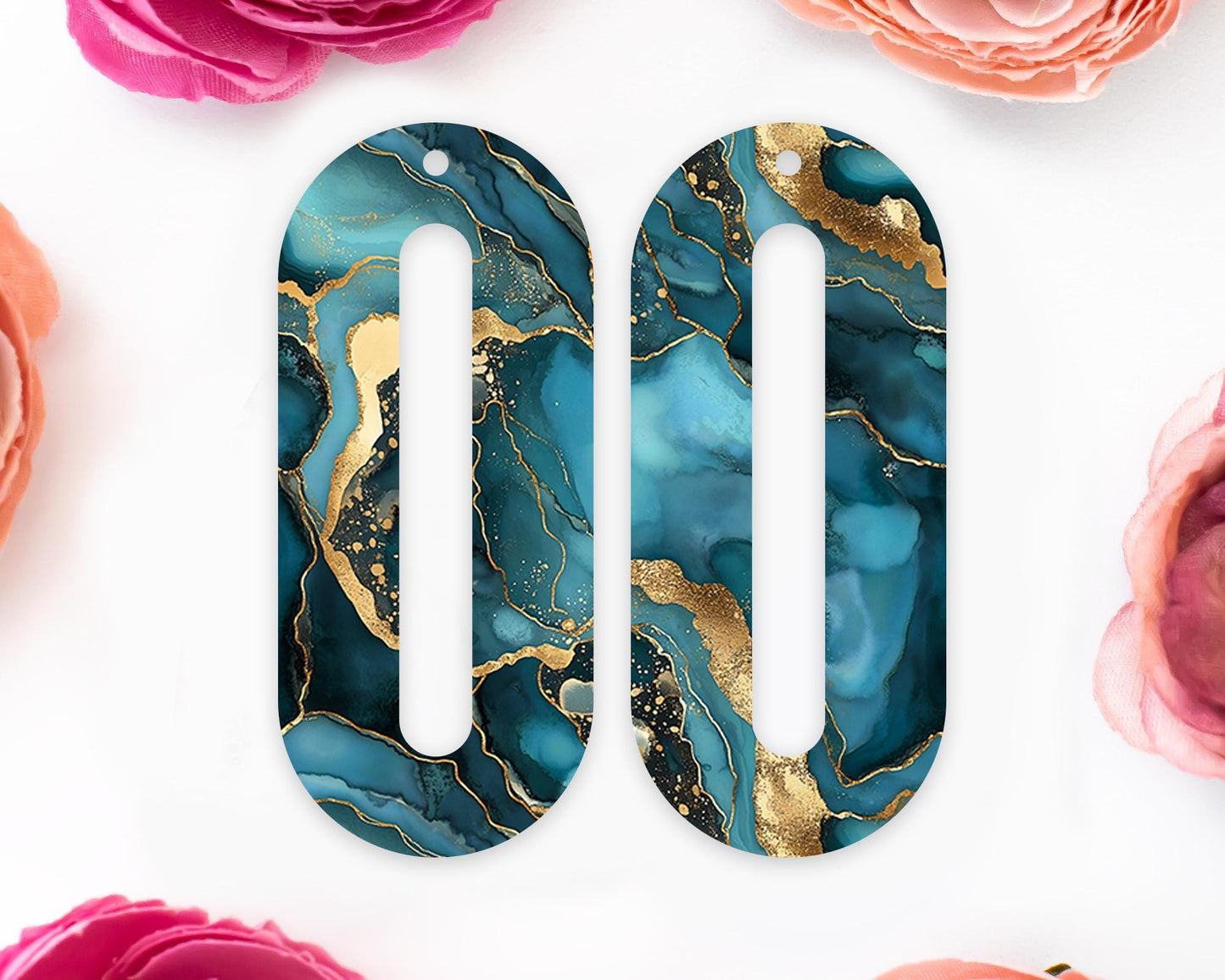 Teal Geode Elongated Oval Earrings Blanks