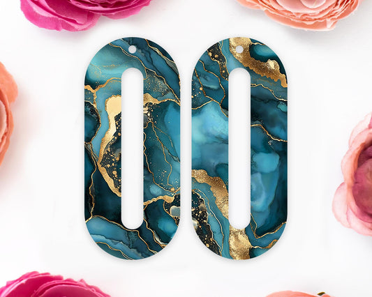 Teal Geode Elongated Oval Earrings Blanks
