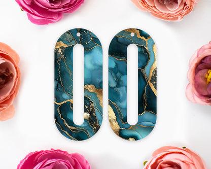 Teal Geode Elongated Oval Earrings Blanks