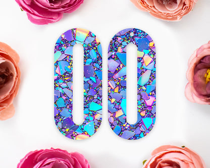 Blue & Purple Confetti Elongated Oval Earrings Blanks