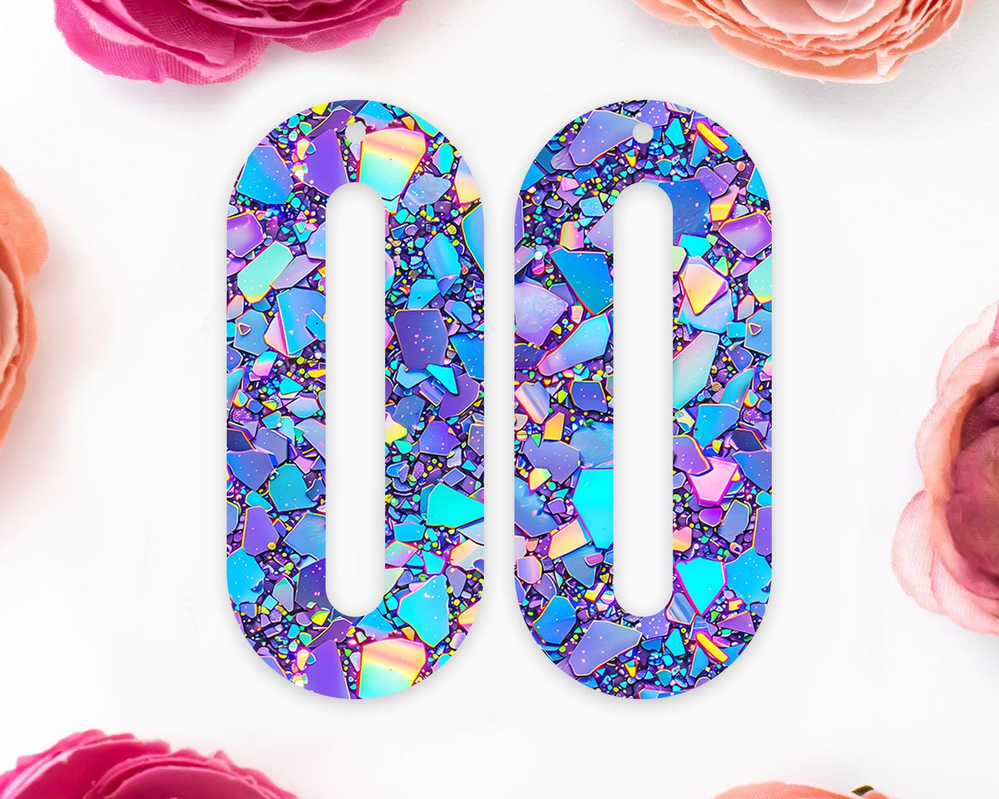 Blue & Purple Confetti Elongated Oval Earrings Blanks