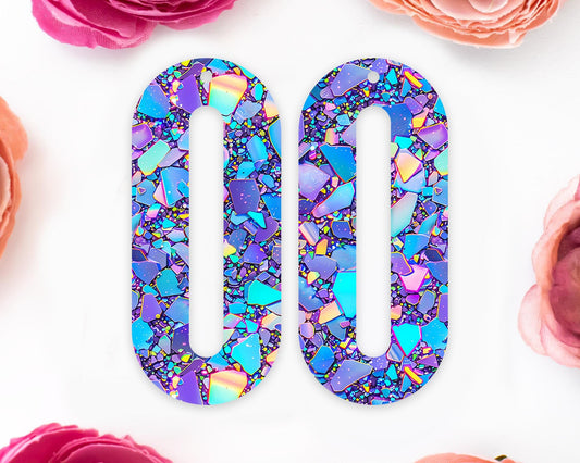 Blue & Purple Confetti Elongated Oval Earrings Blanks