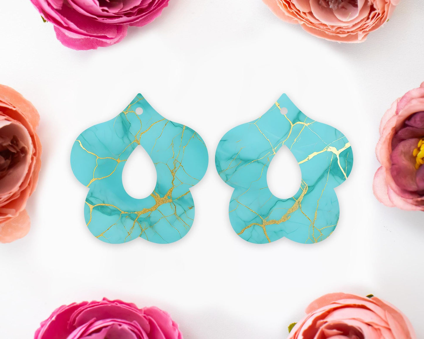 Turquoise Petal Teardrop Earrings Blanks