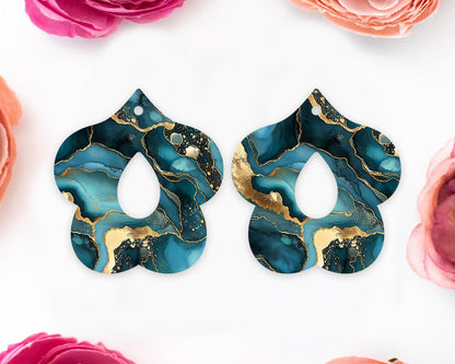 Teal Geode Petal Teardrop Earrings Blanks