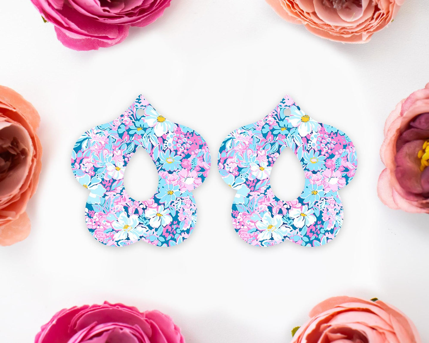 Blue & Pink Petal Teardrop Earrings Blanks