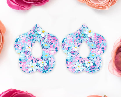 Blue & Pink Petal Teardrop Earrings Blanks