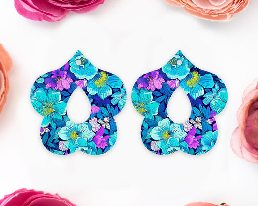 Blue Flowers Petal Teardrop Earrings Blanks