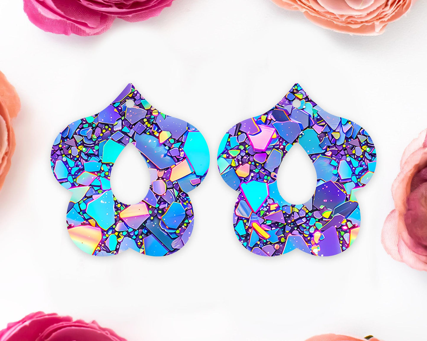 Blue & Purple Confetti Petal Teardrop Earrings Blanks