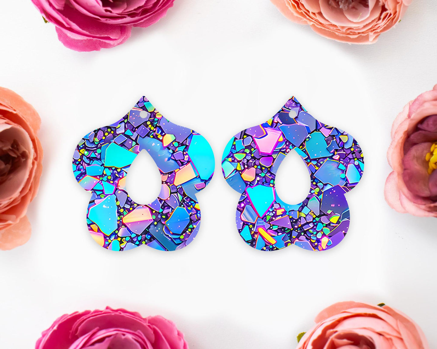 Blue & Purple Confetti Petal Teardrop Earrings Blanks