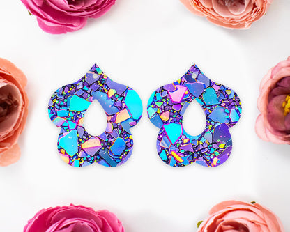 Blue & Purple Confetti Petal Teardrop Earrings Blanks