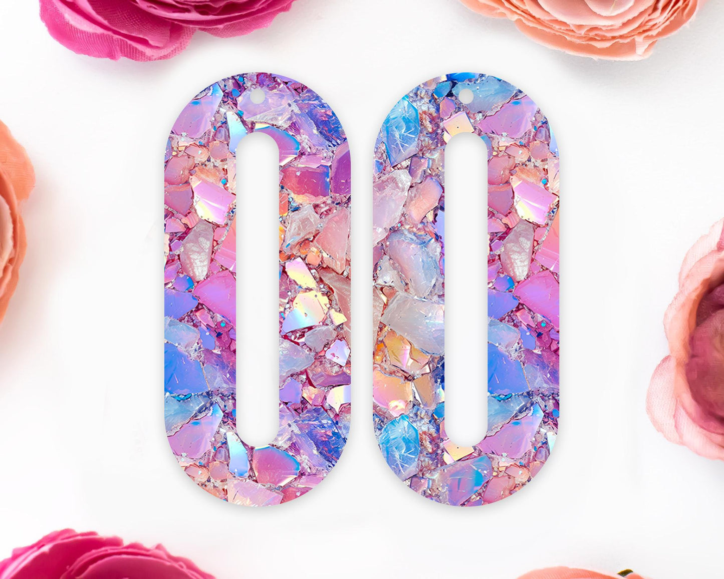 Pastel Geode Elongated Oval Earrings Blanks