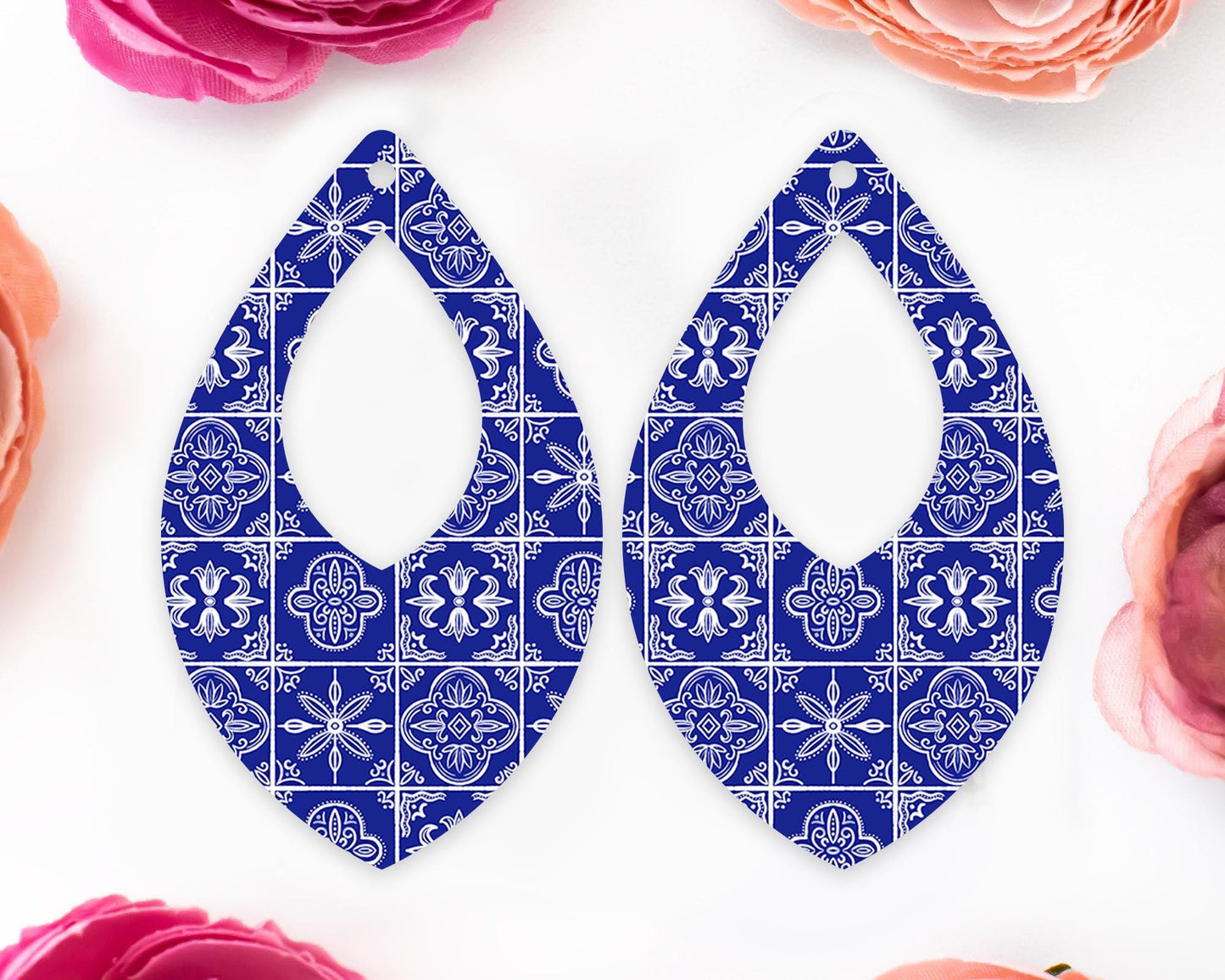 Blue Tile Diamond Teardrop Earrings Blanks