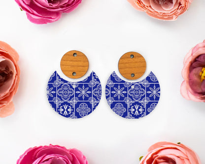 Blue Tile Circle Drop Earrings Blanks