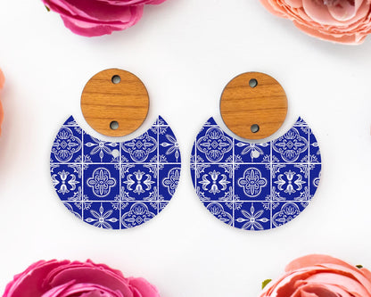 Blue Tile Circle Drop Earrings Blanks
