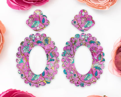 Ornate Flowers Scallop Oval Earrings Blanks