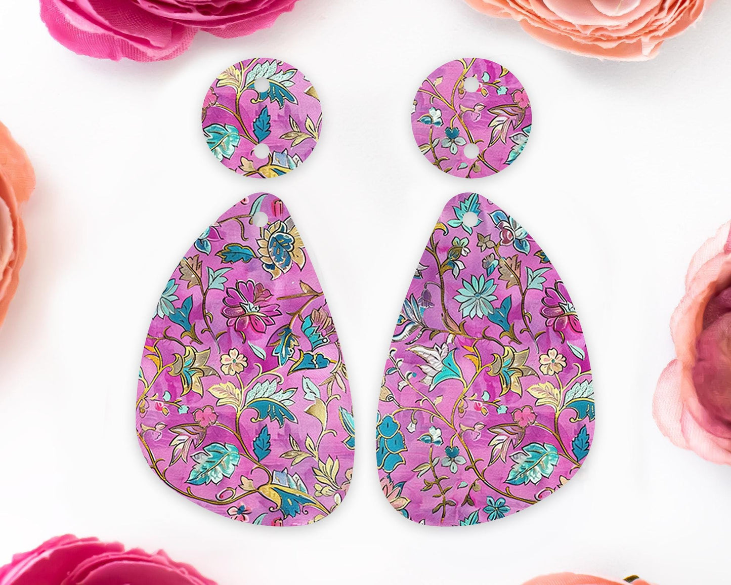 Ornate Flowers Teardrop Earrings Blanks