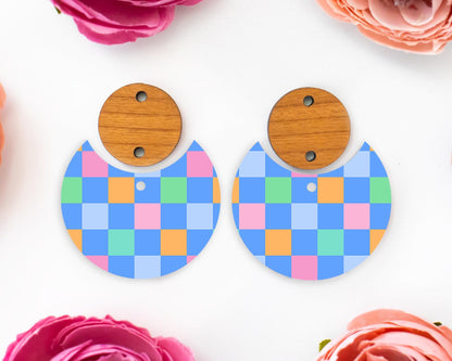 Bright Checkered Circle Drop Earrings Blanks