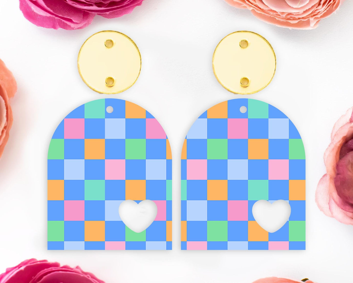 Bright Checkered Arch Earrings Blanks