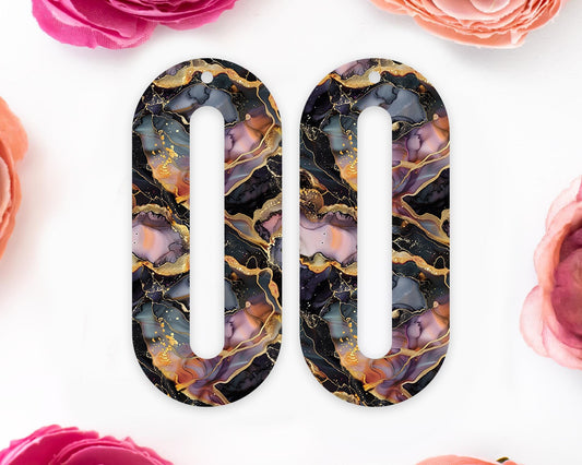 Black & Gold Alcohol Ink Elongated Oval Earrings Blanks