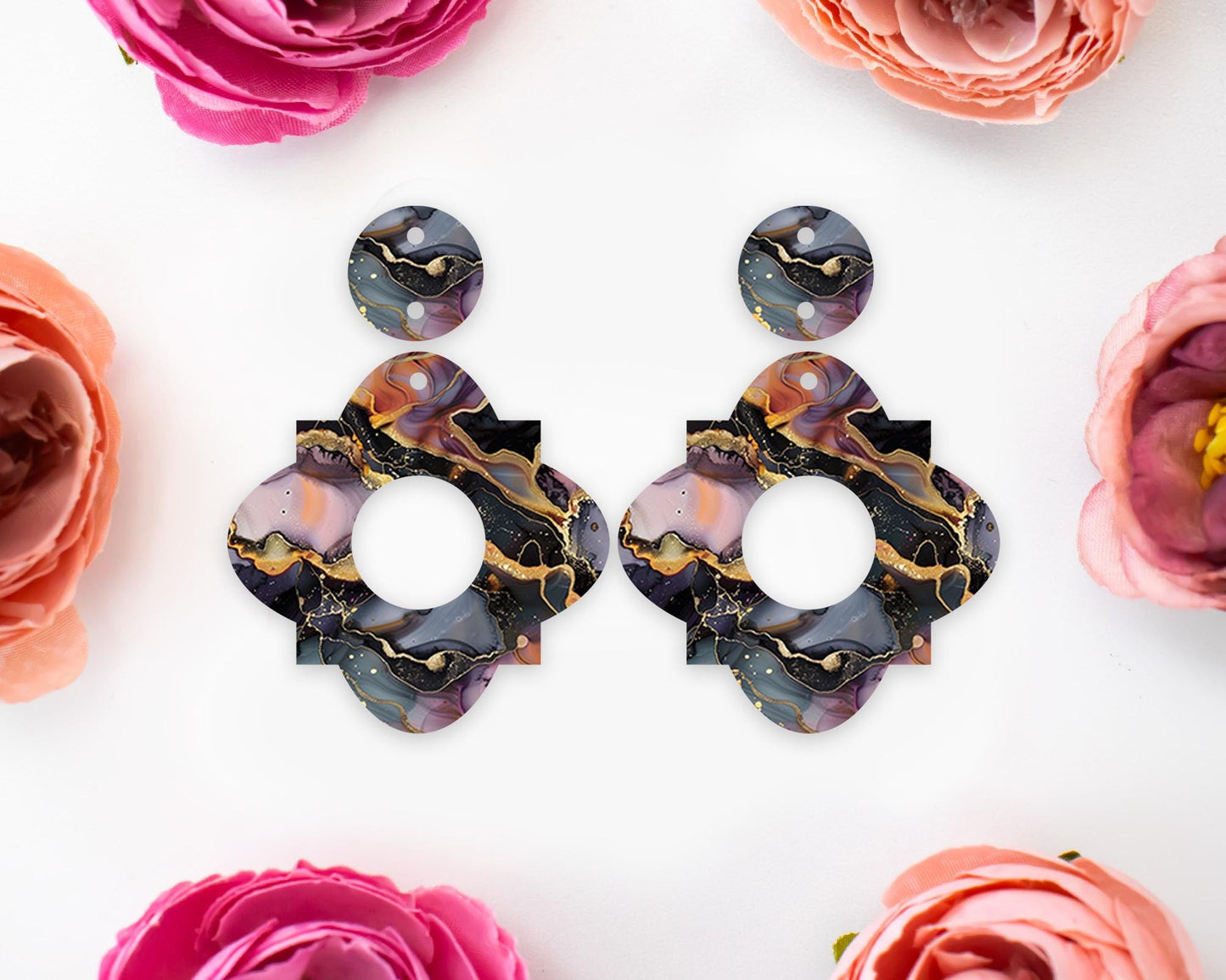 Black & Gold Alcohol Ink Geometric Earrings Blanks