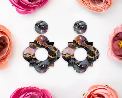 Black & Gold Alcohol Ink Geometric Earrings Blanks