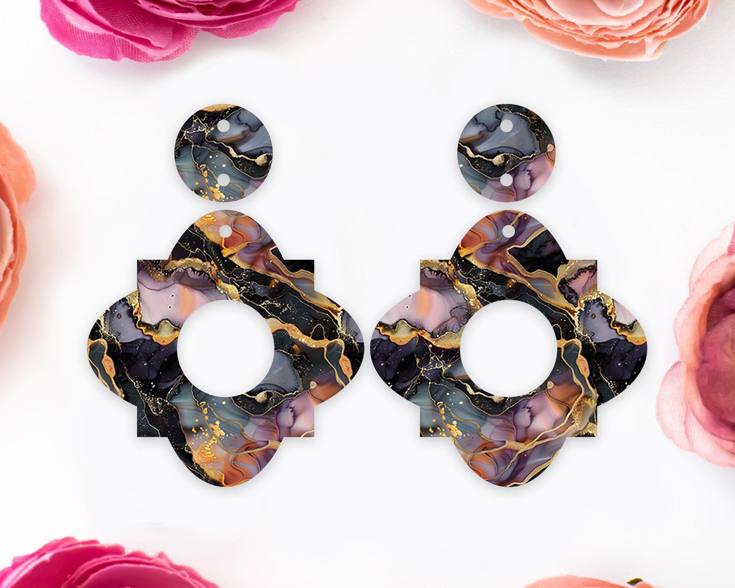 Black & Gold Alcohol Ink Geometric Earrings Blanks