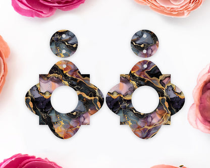 Black & Gold Alcohol Ink Geometric Earrings Blanks