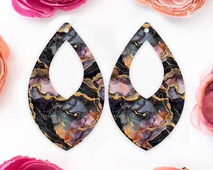 Black and Gold Alcohol Ink Teardrop Earrings Blanks