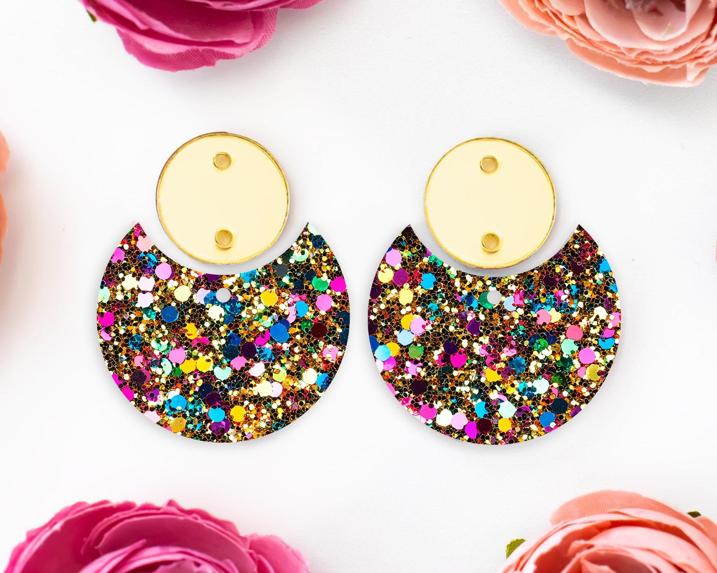 Faux Gold Sequin Circle Drop Earrings Blanks