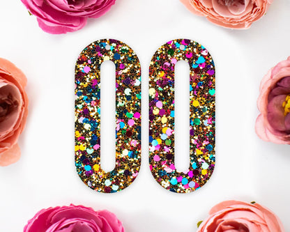 Faux Gold Sequin Elongated Oval Earrings Blanks