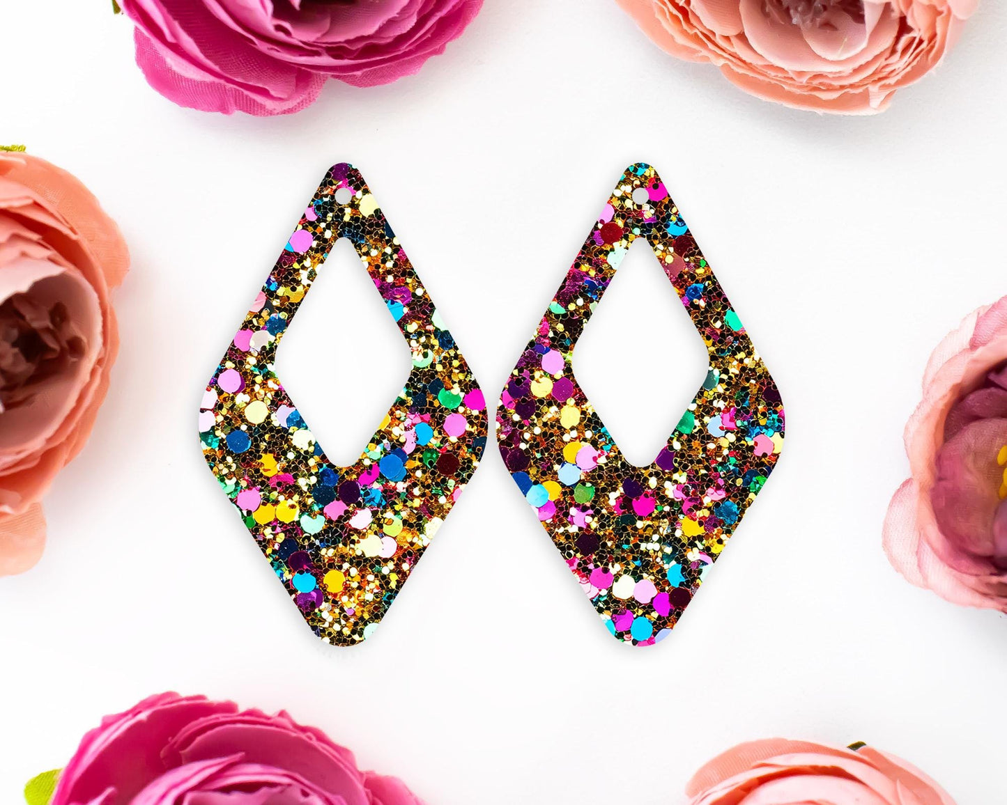 Faux Gold Sequin Diamond Teardrop Earrings Blanks