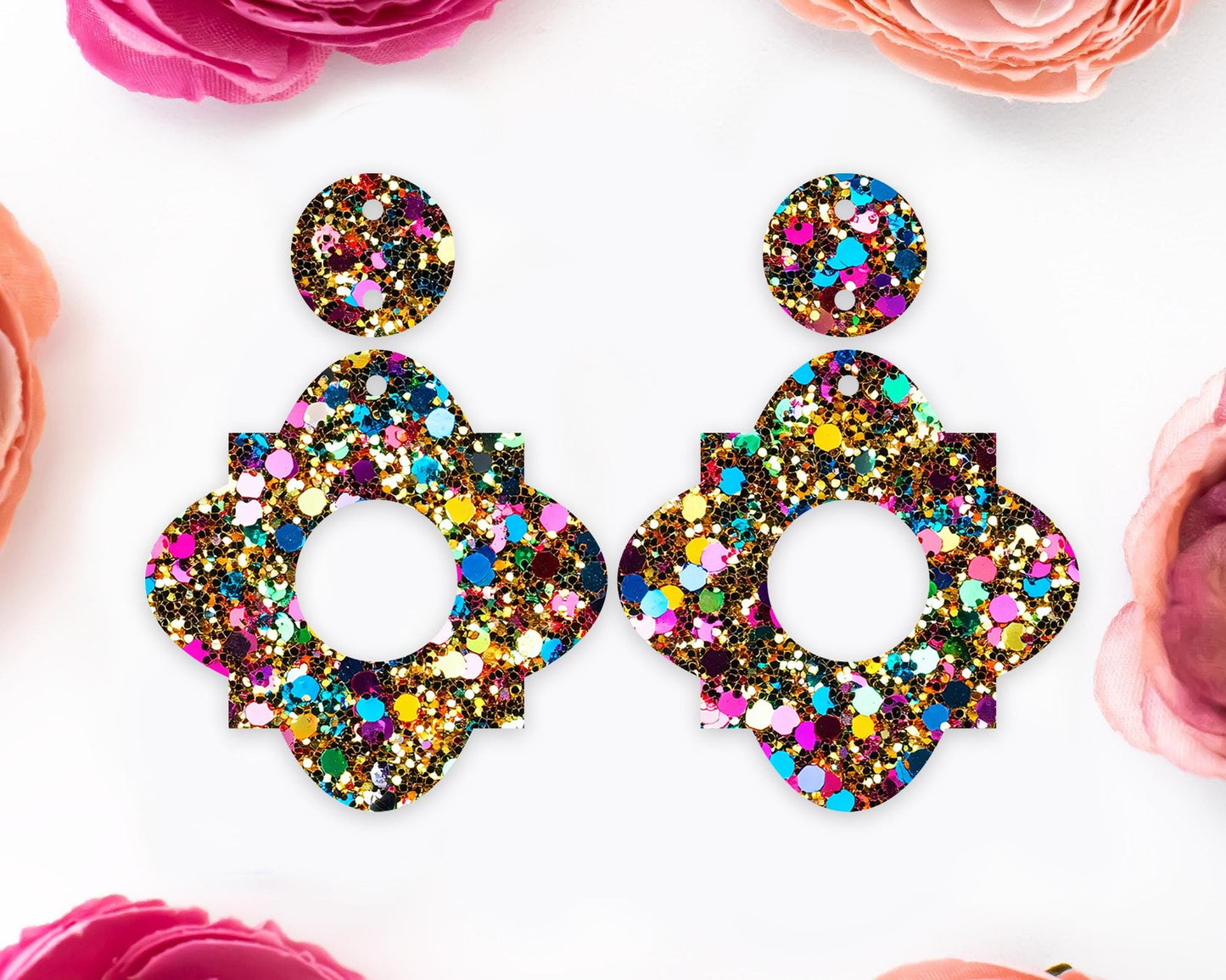 Faux Gold Sequin Geometric Earrings Blanks